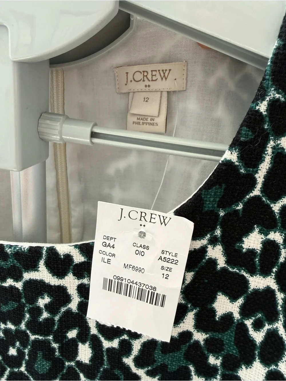 NWT J Crew Black White Green Leopard Print Sleeveless Sheath Dress 100% Cotton